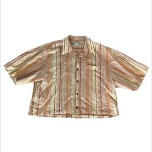 Tommy Bahama women's linen cotton blend button up shirt cropped size XL